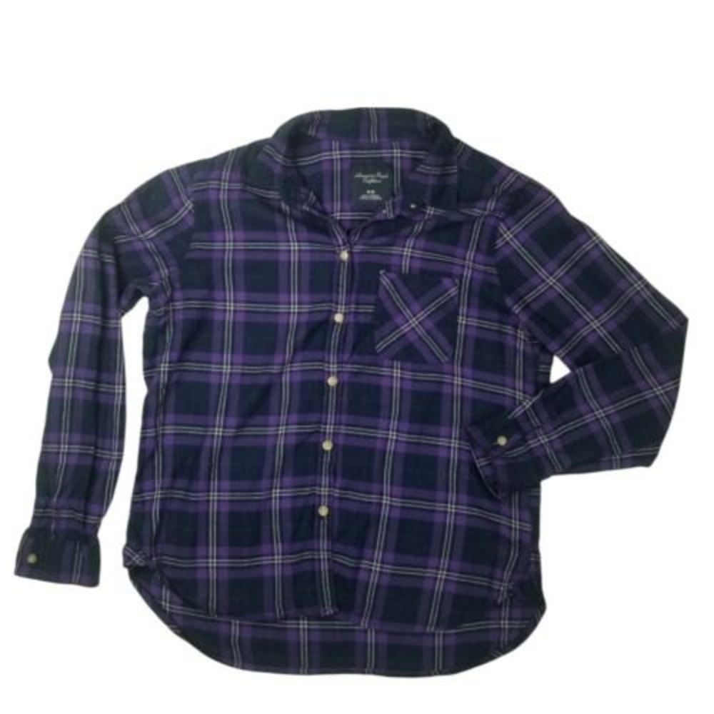 American Eagle Outfitters Soft Flannel Plaid Shirt Womens M Purple Viscose Blend